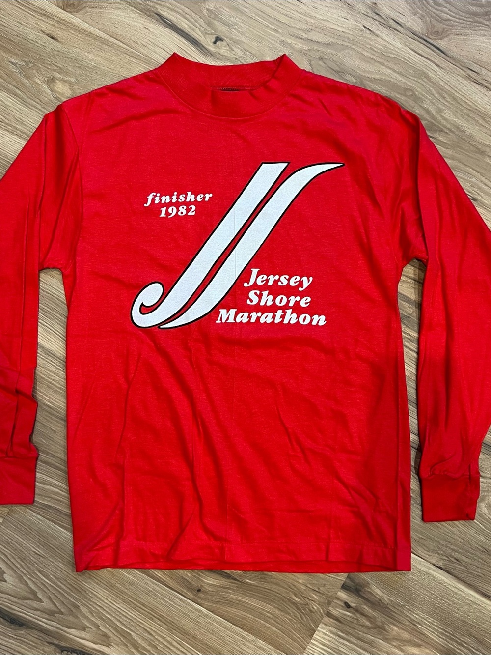 Vintage 80s Jersey Shore Marathon Red Medium Long Sleeve T Shirt